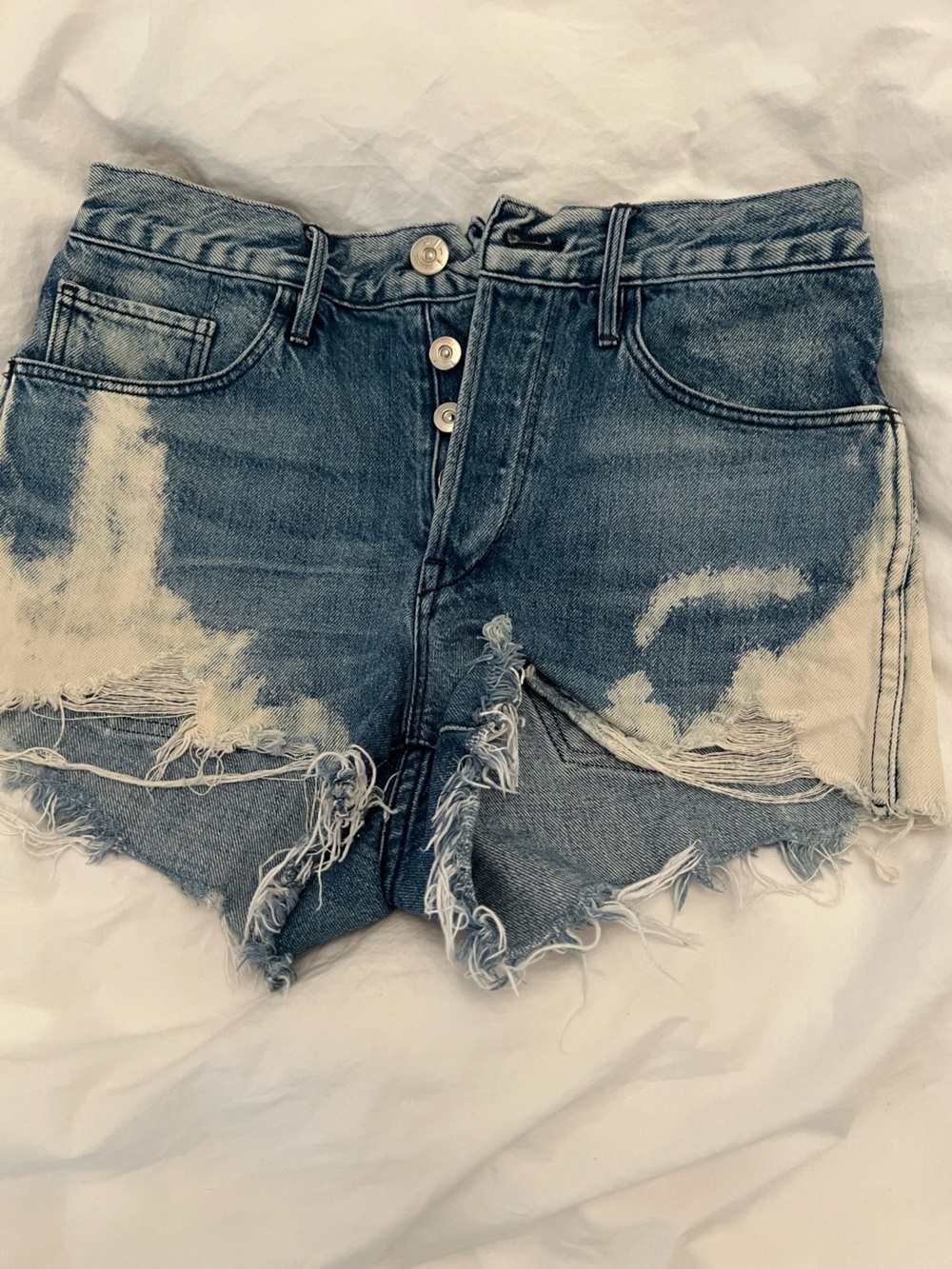 3x1 Distressed Light Blue High-Rise Denim Shorts